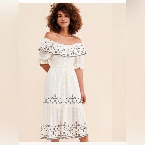 Anthropologie RAHI Mariella dress ivory black flowy embroidered so pretty